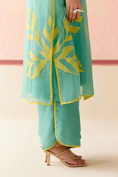 "I AM" a Daisy mint applique & hand embroidered angrakha kurta set