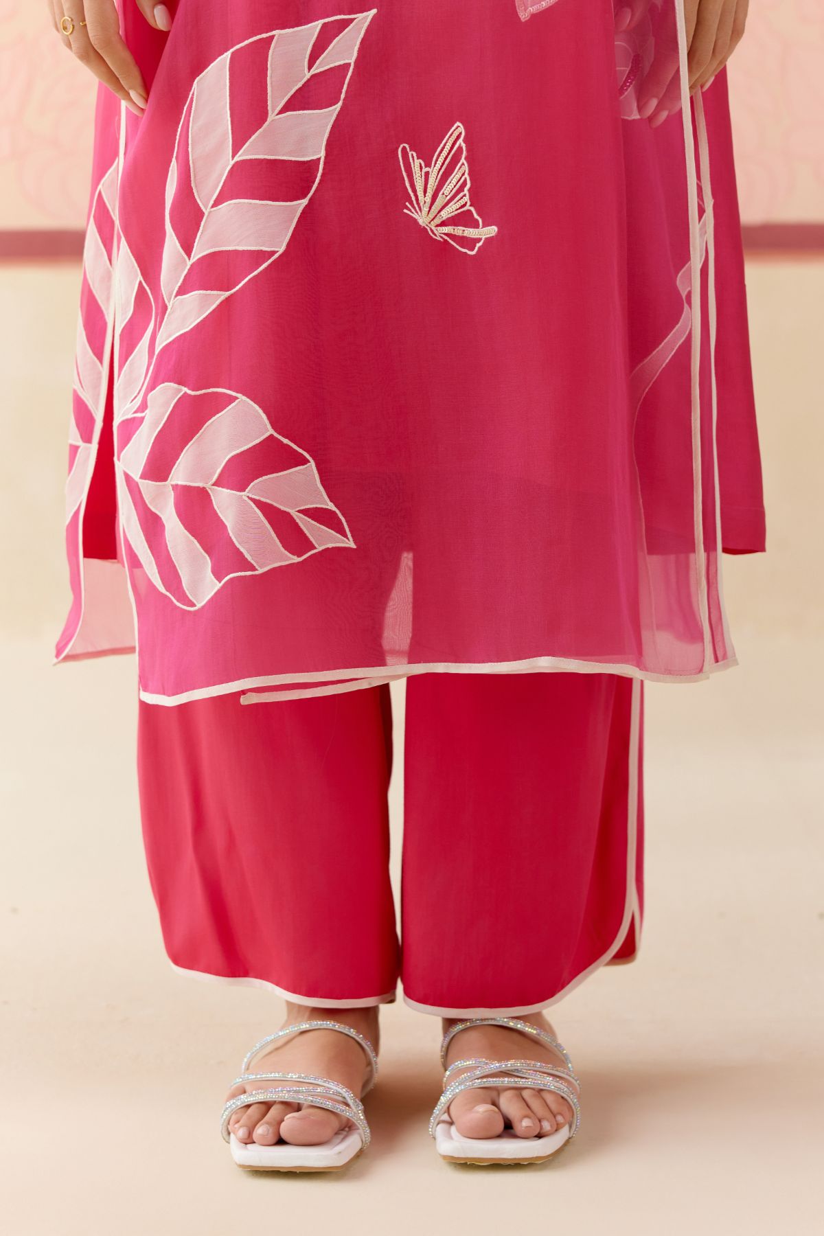 "I AM" a Tulip pink  applique & hand embroidered angrakha kurta set