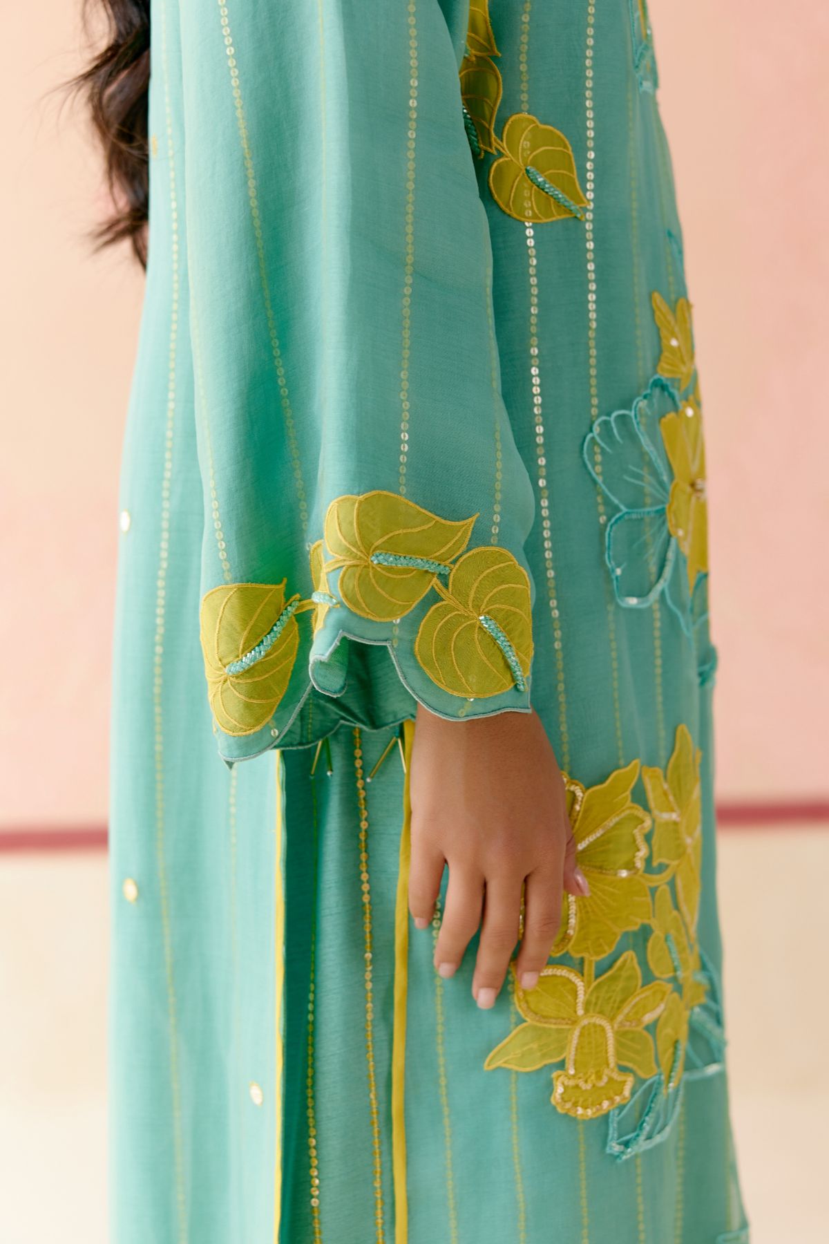"I AM" a Daisy mint applique & hand embroidered layered kurta set