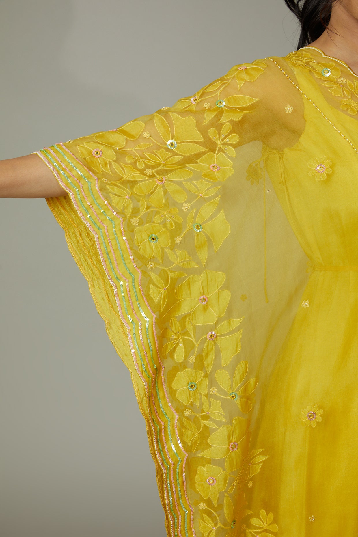 Mango bite candy applique and hand embroidered Kaftan set