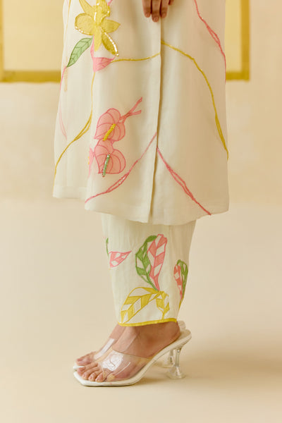 I AM" a Bougainvillea white applique & hand embroidered leher suit set