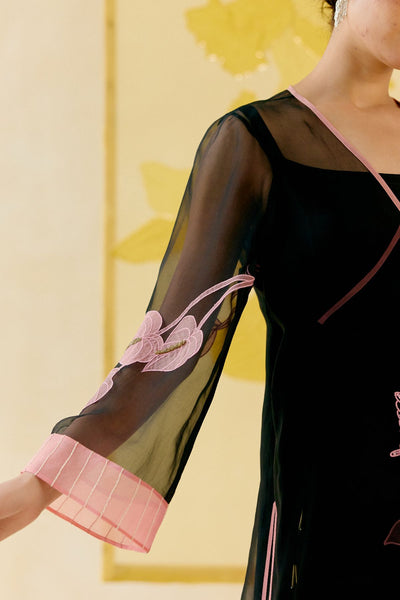 "I AM" a Rose black applique & hand embroidered angrakha kurta set