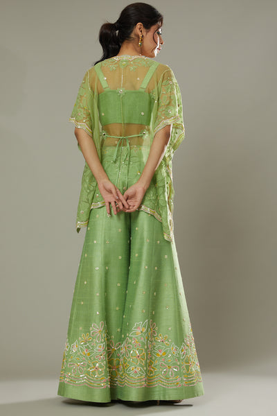 Green apple candy hand embroidered and applique work sharara cum plazzo set