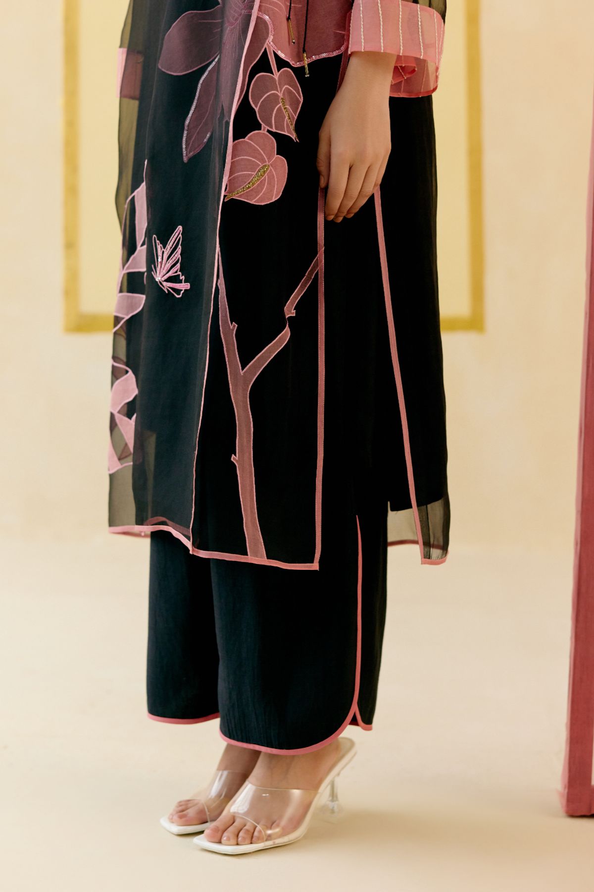 "I AM" a Rose black applique & hand embroidered angrakha kurta set