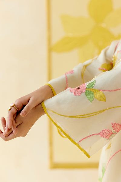 I AM" a Bougainvillea white applique & hand embroidered leher suit set