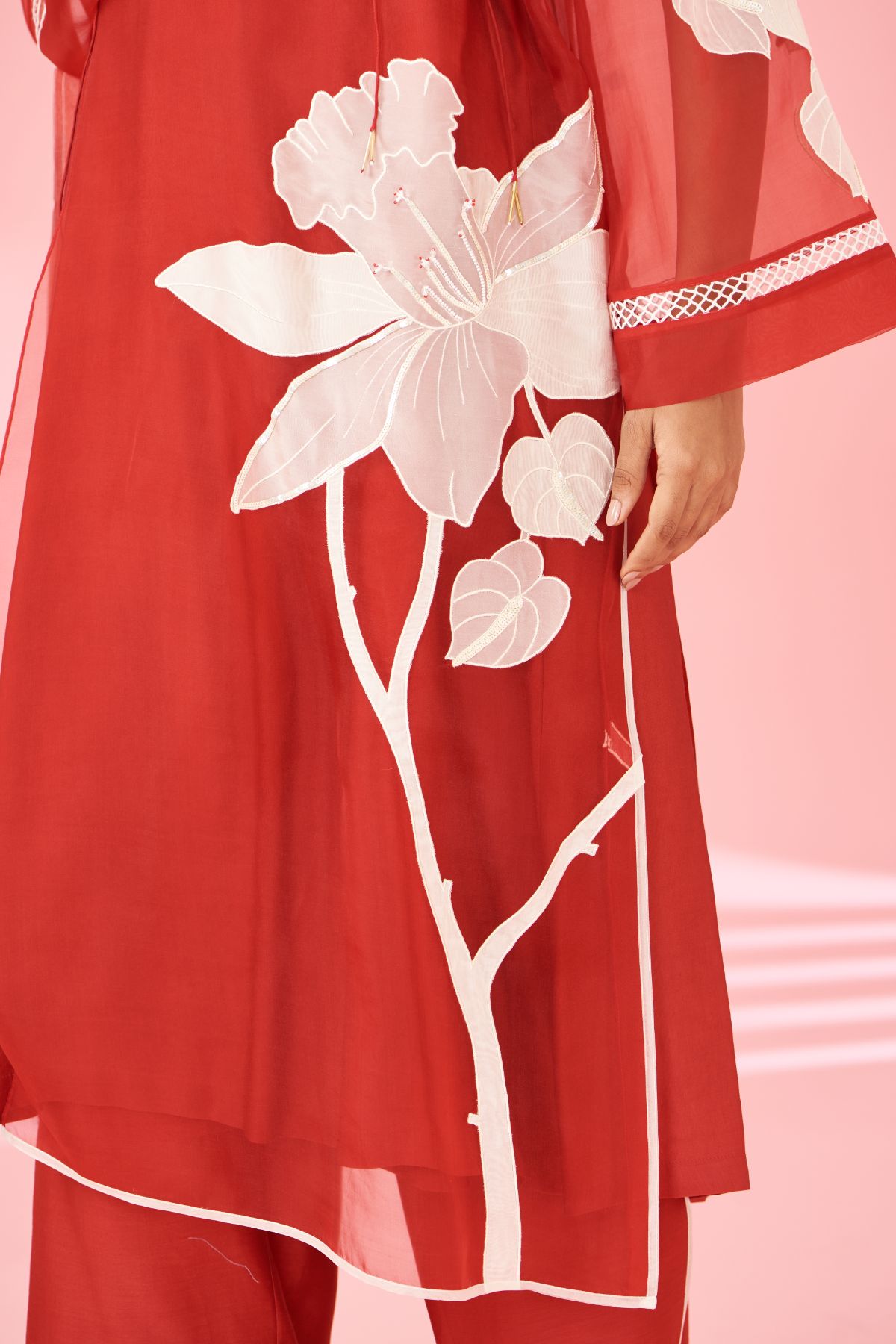 "I AM" a Romantic red rose applique & hand embroidered layered kurta set