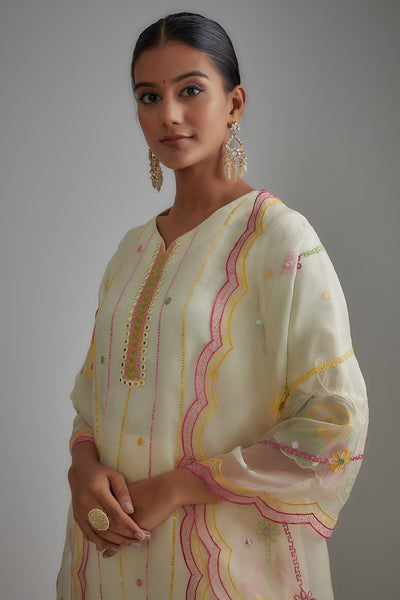 Ivory Silk Organza Embellished Kurta Set