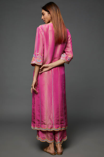 Pink Linen Satin Kurta Set