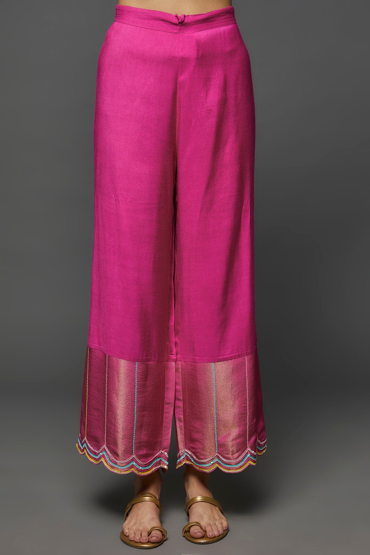 Pink Silk Blend Hand Embroidered Kaftan Set