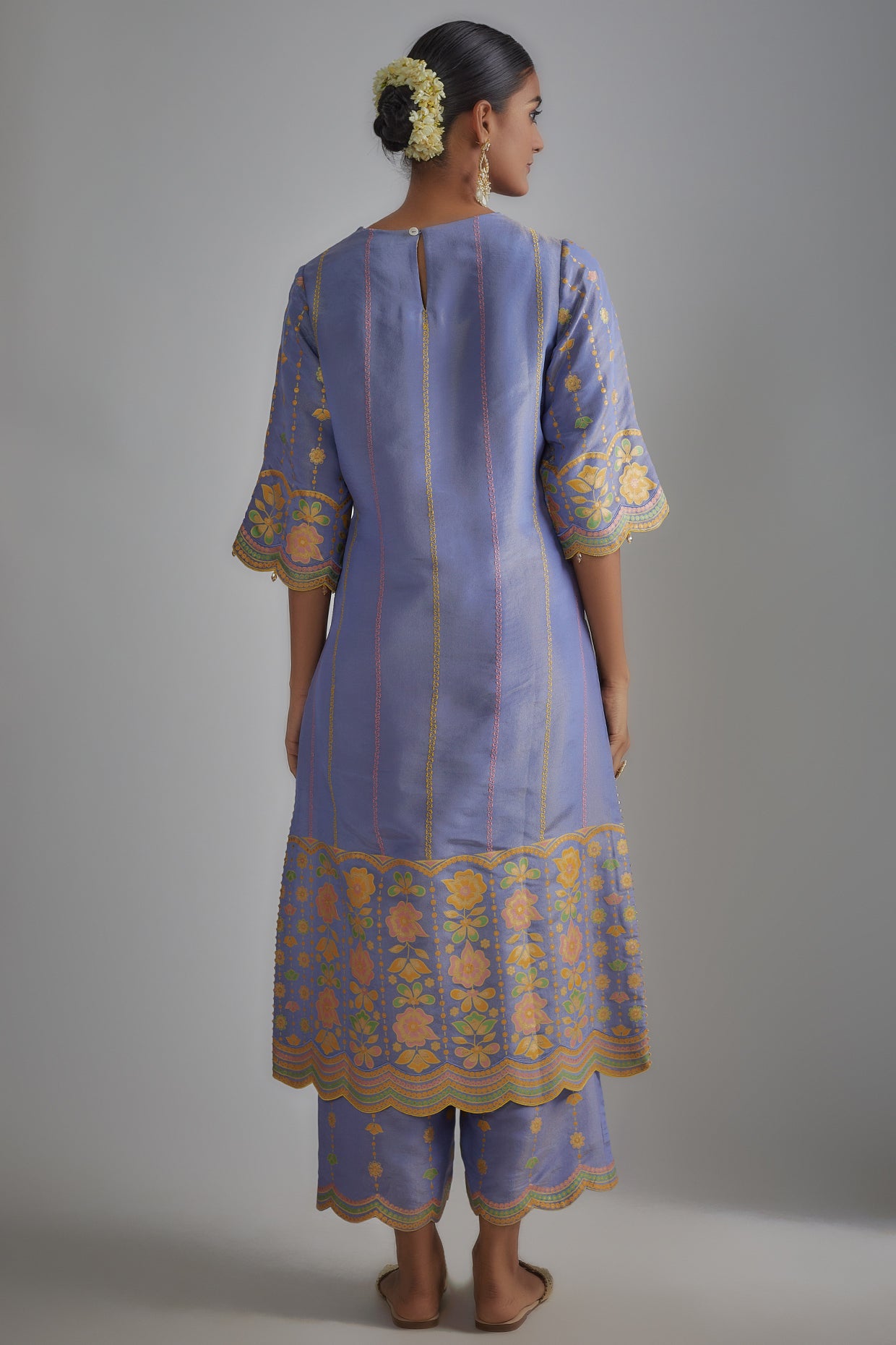 Mauve Silk Zari Printed & Embroidered Kurta Set