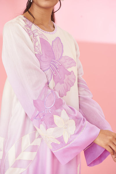 Colorful floral applique work and hand embroidered suit set