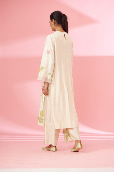 Colorful floral applique work and hand embroidered suit set