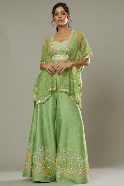 Green apple candy hand embroidered and applique work sharara cum plazzo set