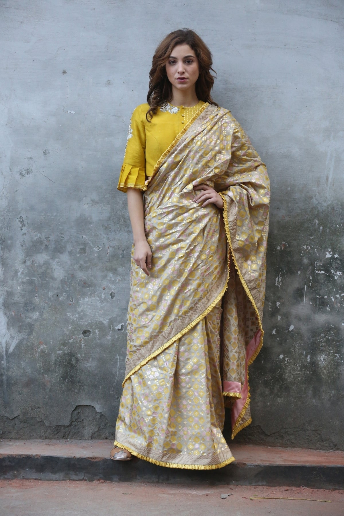 Beige Gold Saree Only