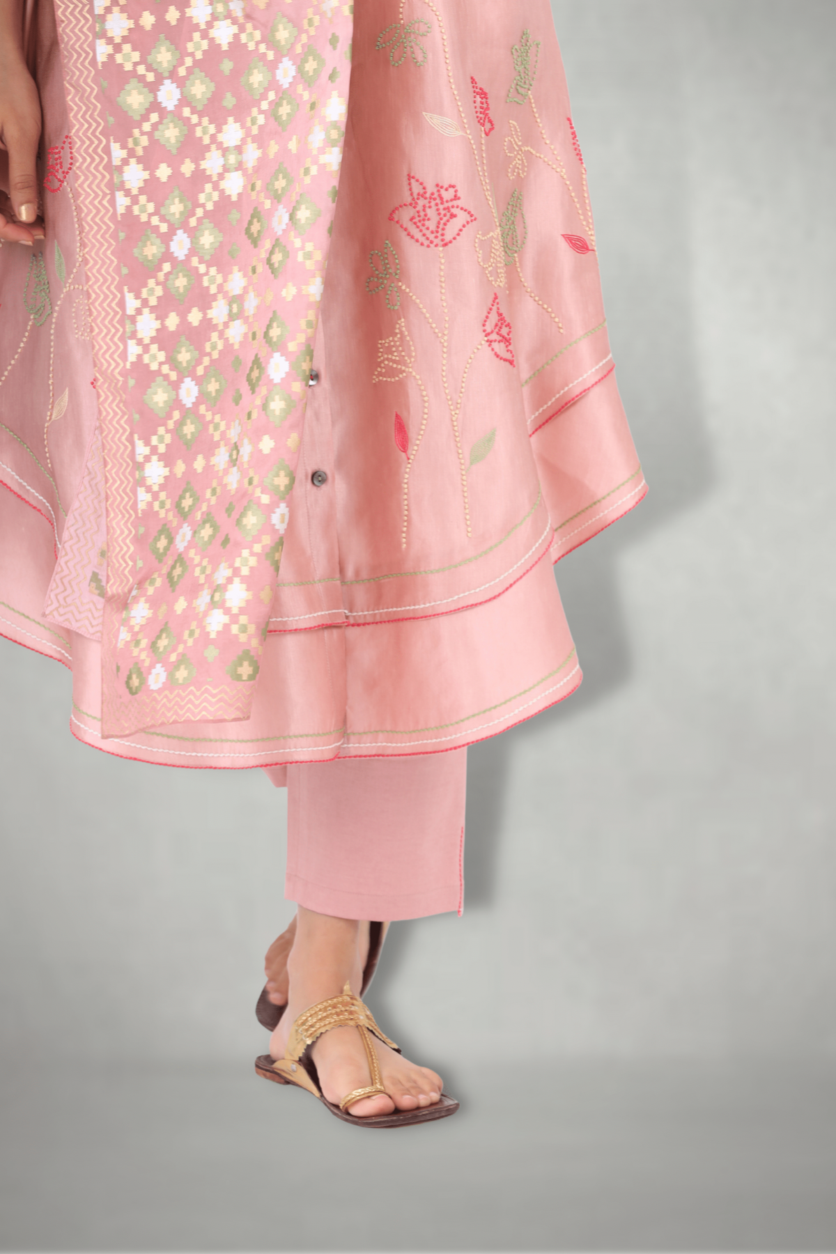 Lilac Pink French Knots Embroidered Suit Set