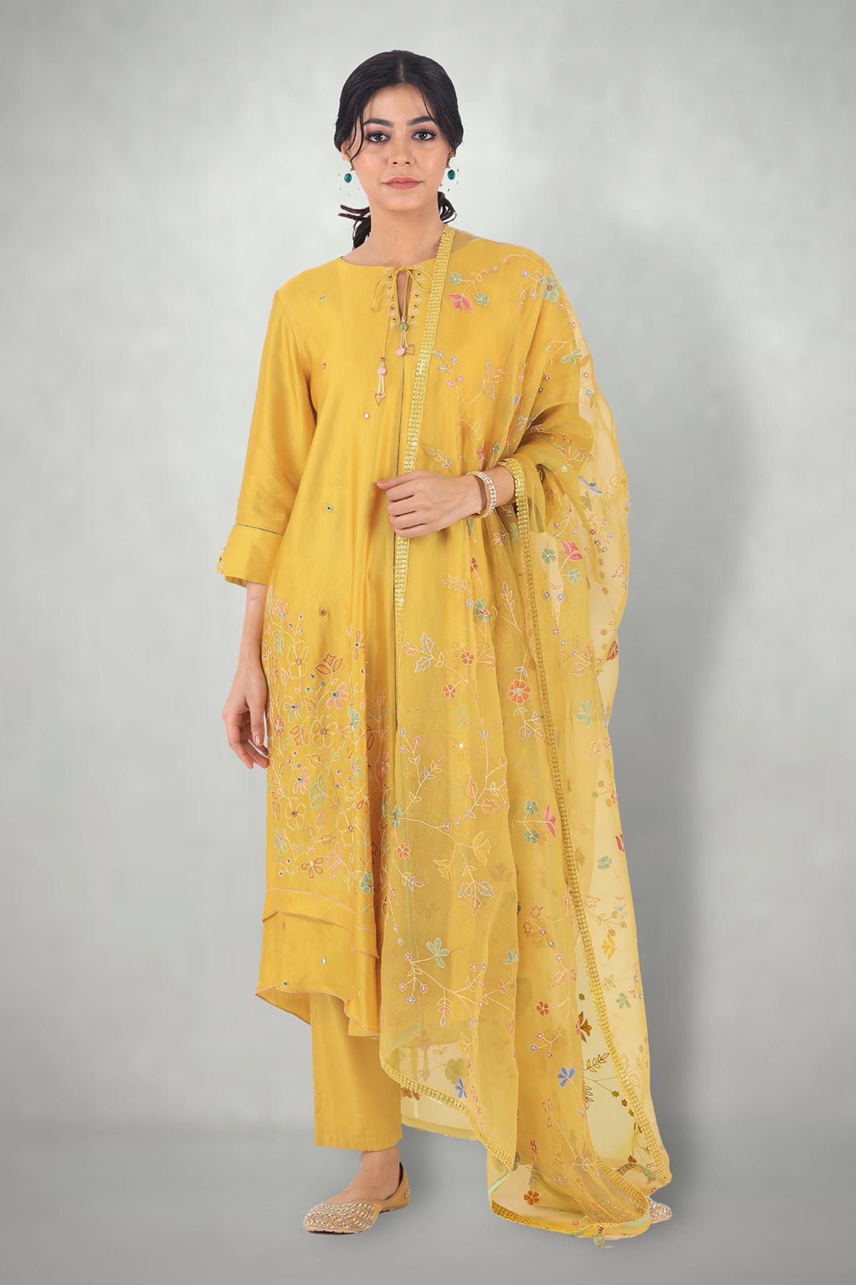 Mustard Aari & Mirror Work Suit Set