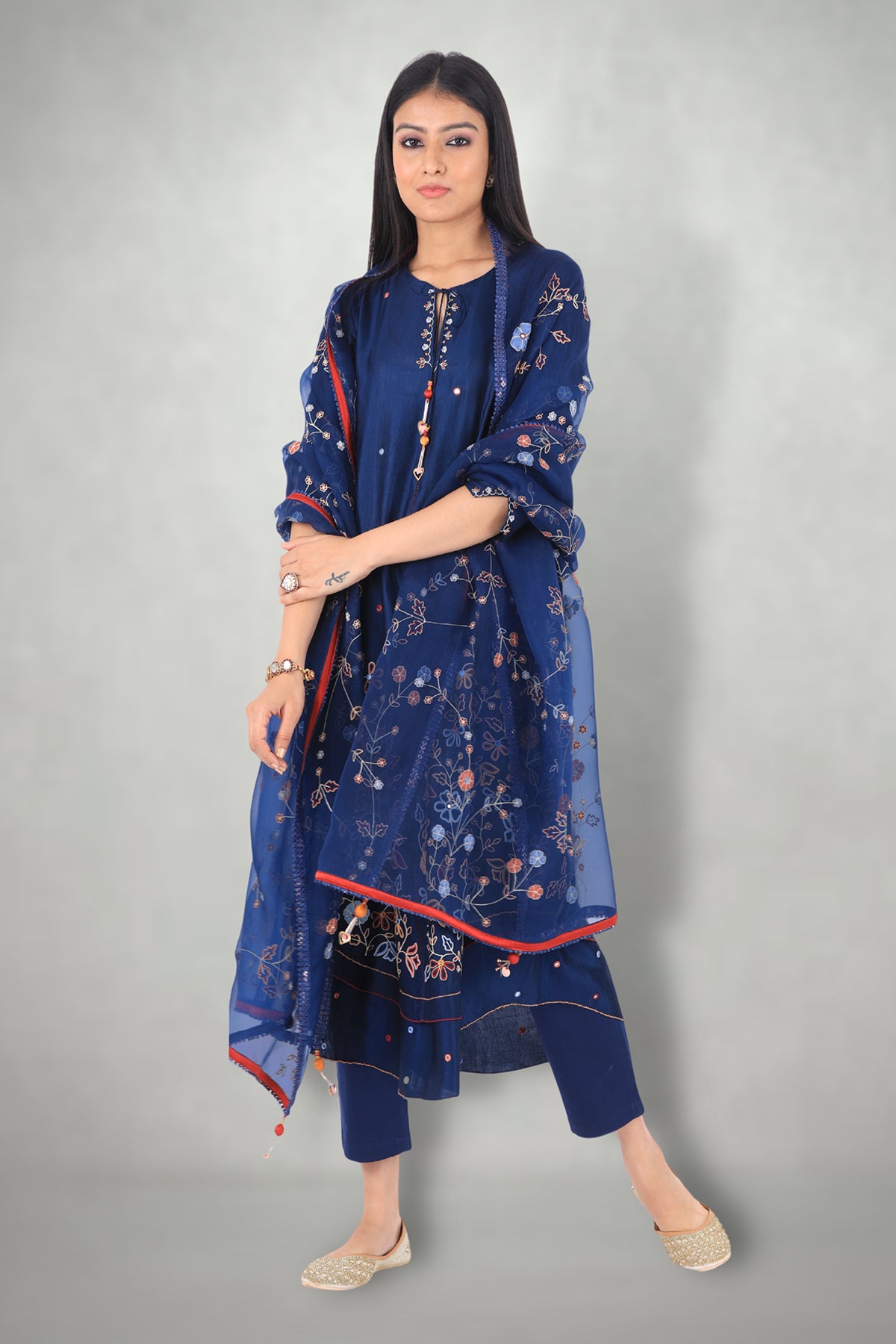 Blue Aari & Mirror Work Suit Set