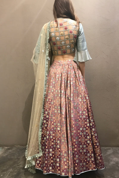 Mauve & Onion Pink Ombre Ikat Printed Lehenga Set