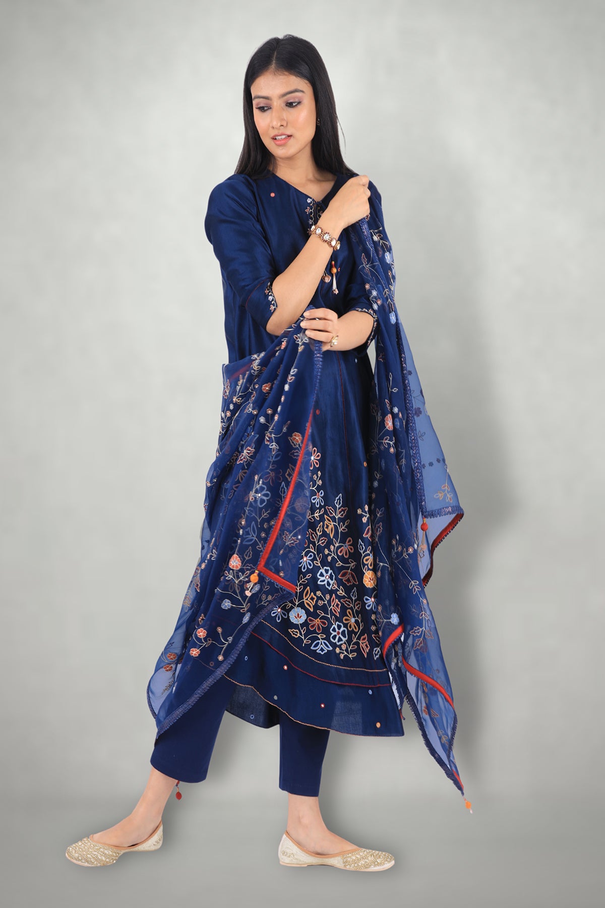 Blue Aari & Mirror Work Suit Set