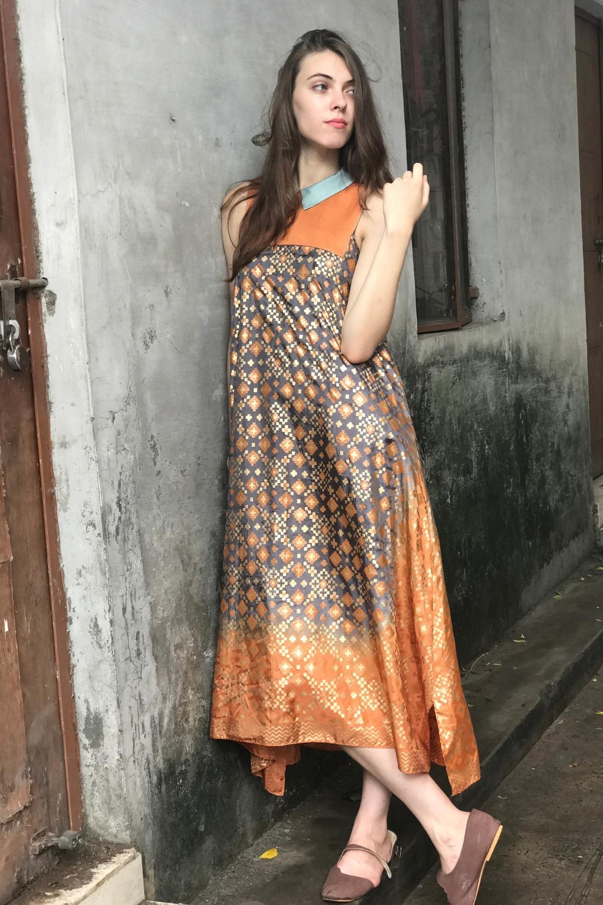 Grey & Dust Orange Kurta Dress