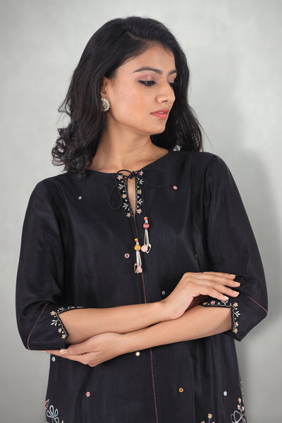 Black Aari & Mirror Work Suit Set