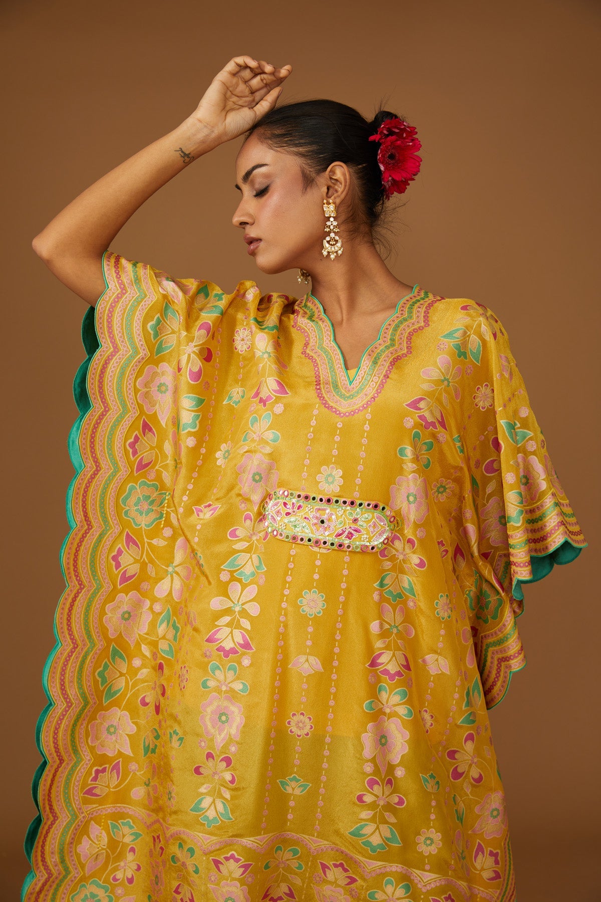 Colorful Hand Printed & Embroidered Kaftan Set