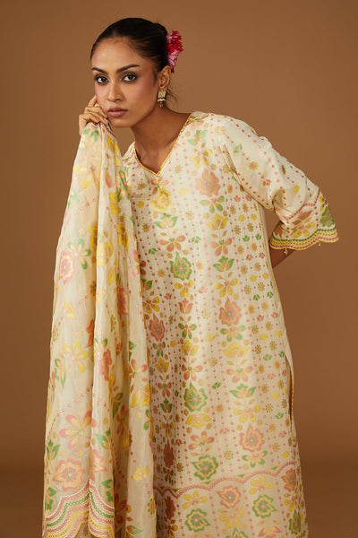 Colorful floral Hand printed silk suit Set