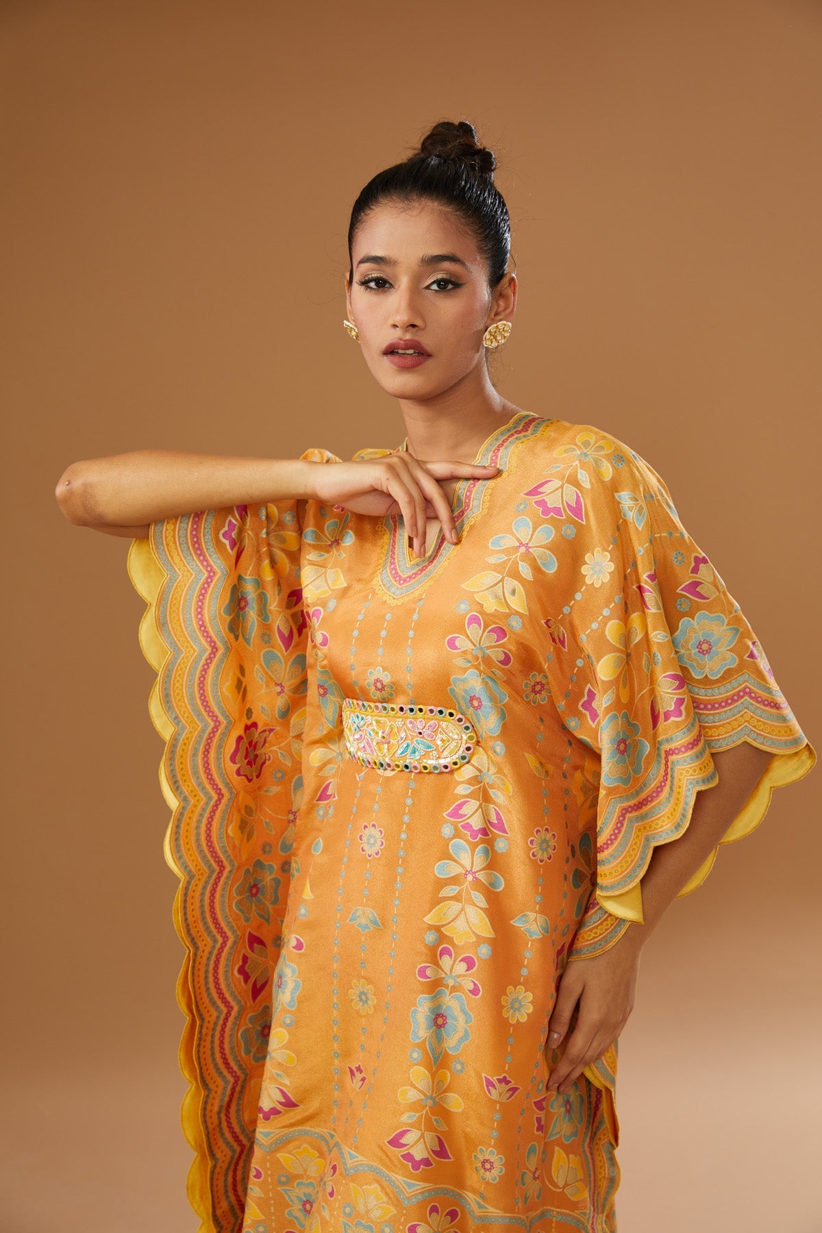 Colorful Hand Printed & Embroidered Kaftan Set