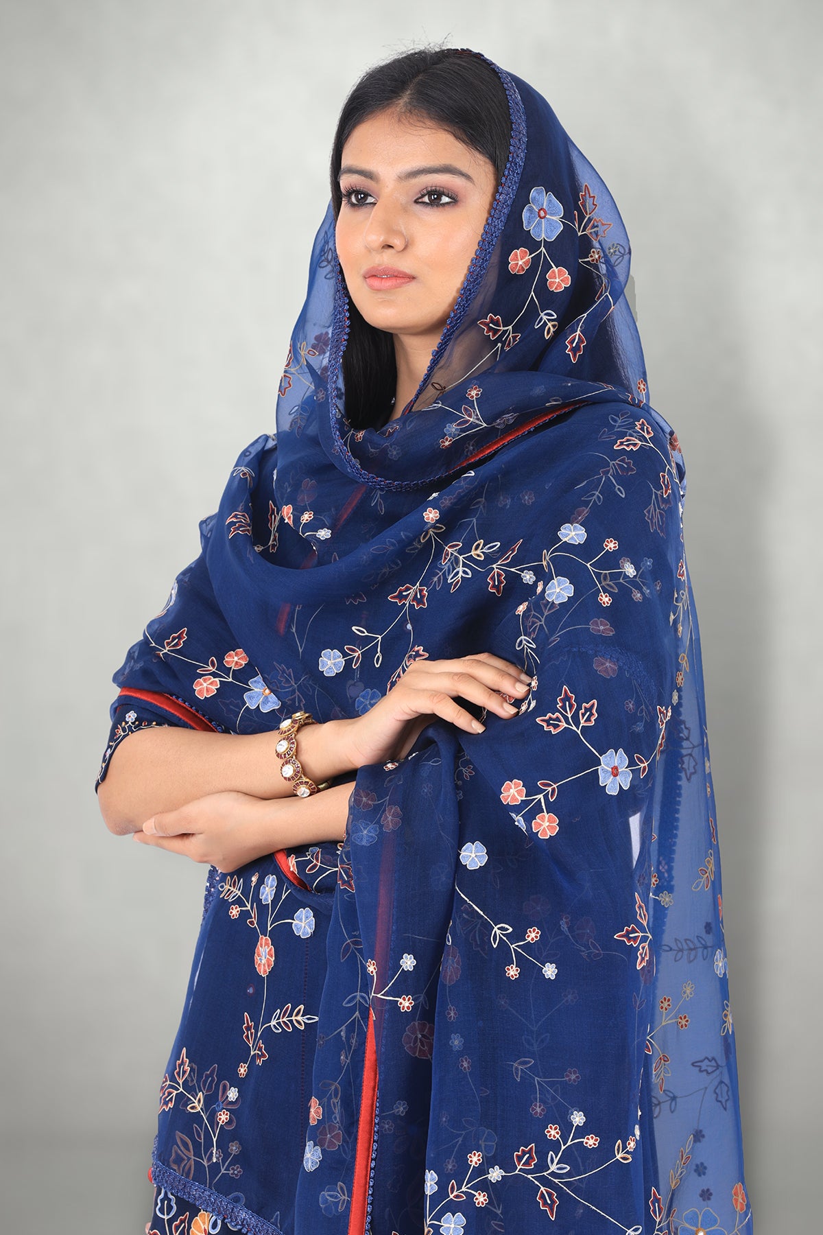 Blue Aari & Mirror Work Suit Set