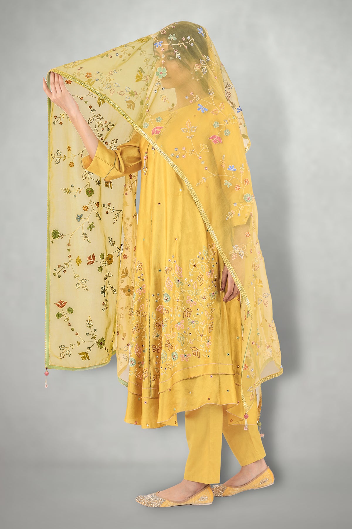 Mustard Aari & Mirror Work Suit Set