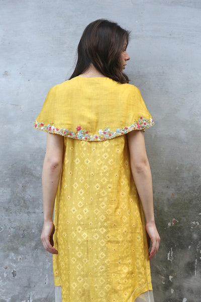 Mustard Embroidered Cape Kurta Dress