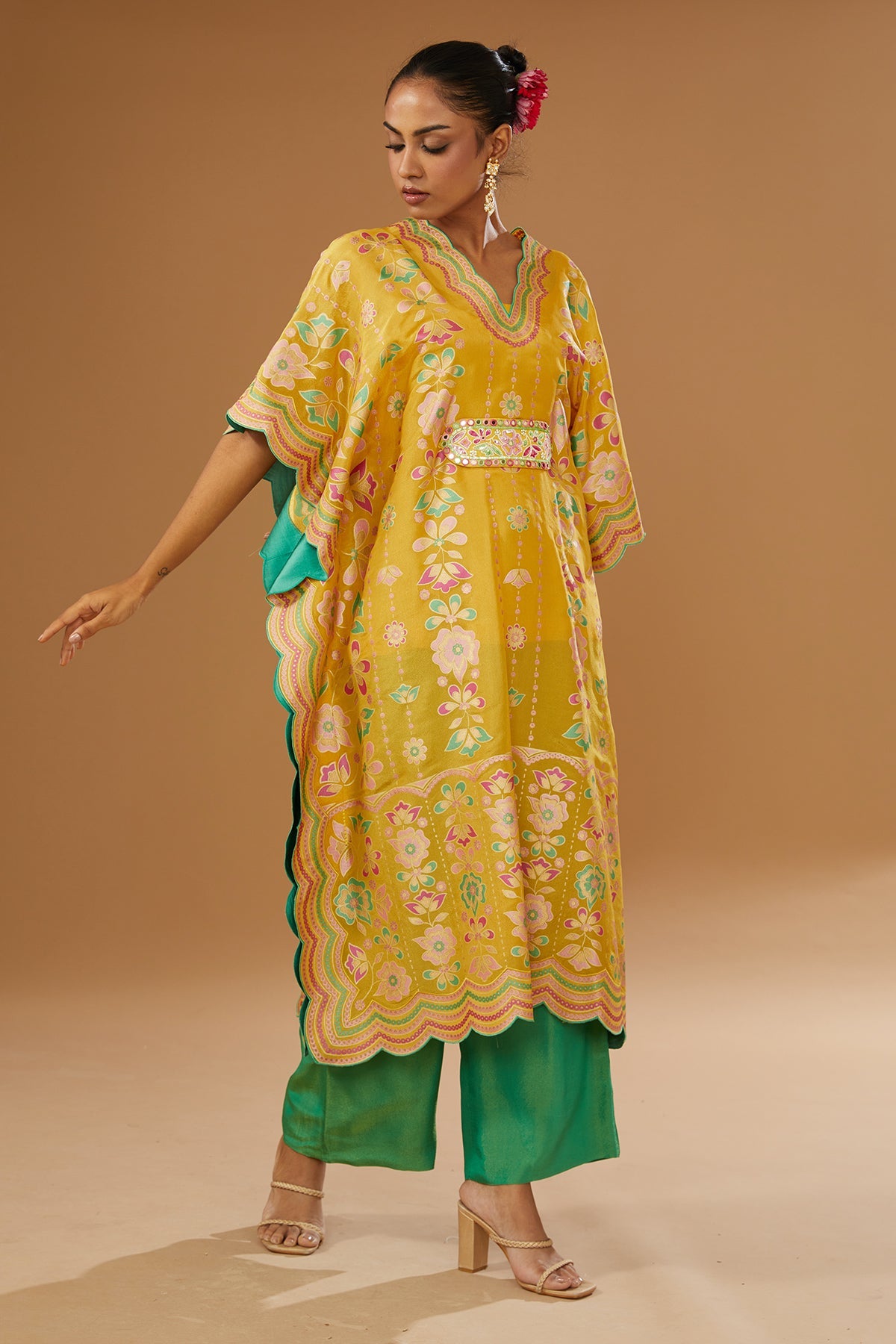 Colorful Hand Printed & Embroidered Kaftan Set