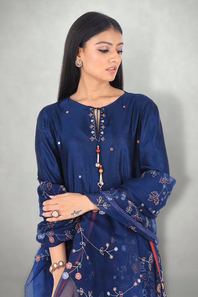 Blue Aari & Mirror Work Suit Set