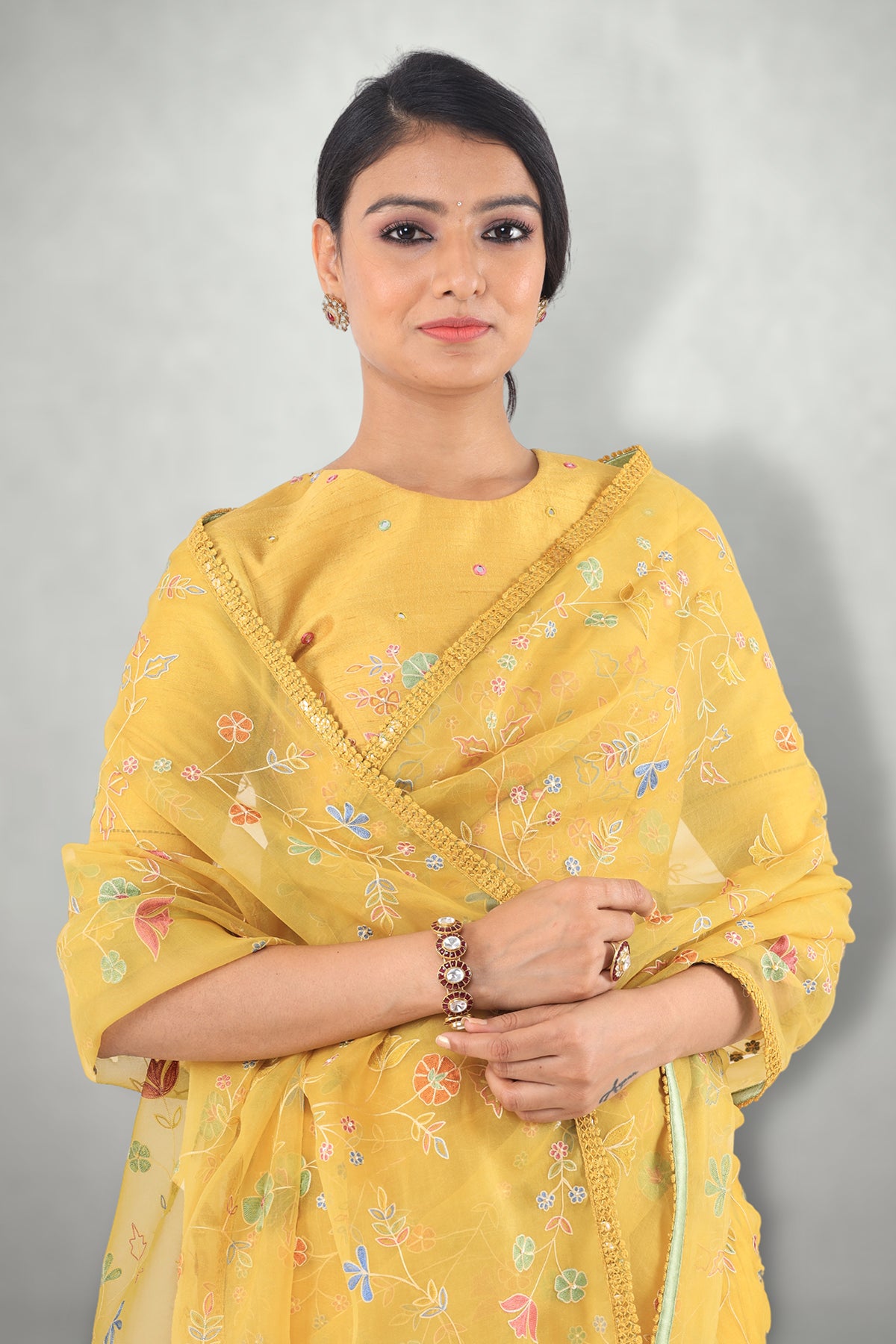 Mustard Aari & Mirror Work Blouse