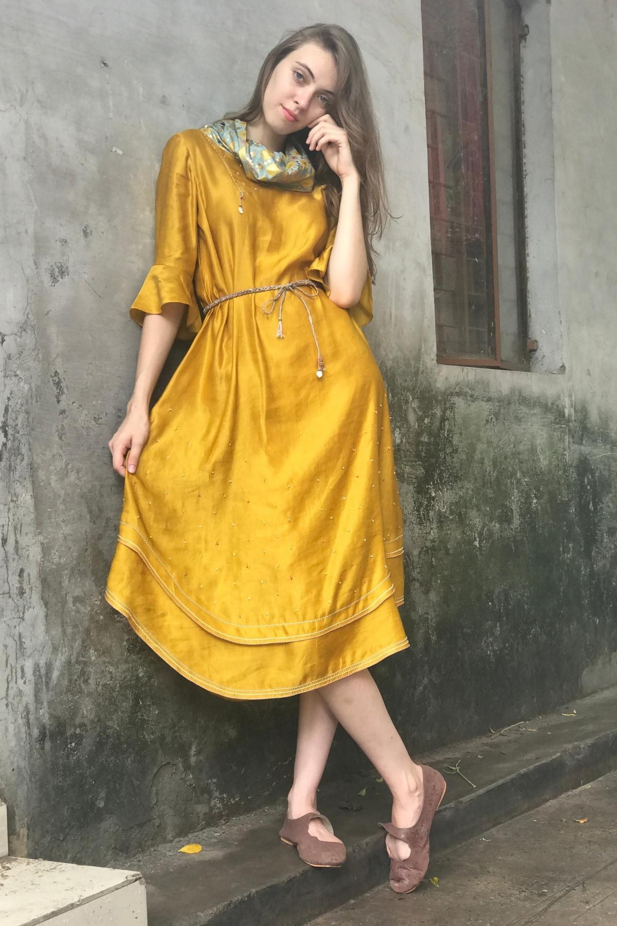 Mustard Cowl Neck Kurta Dress