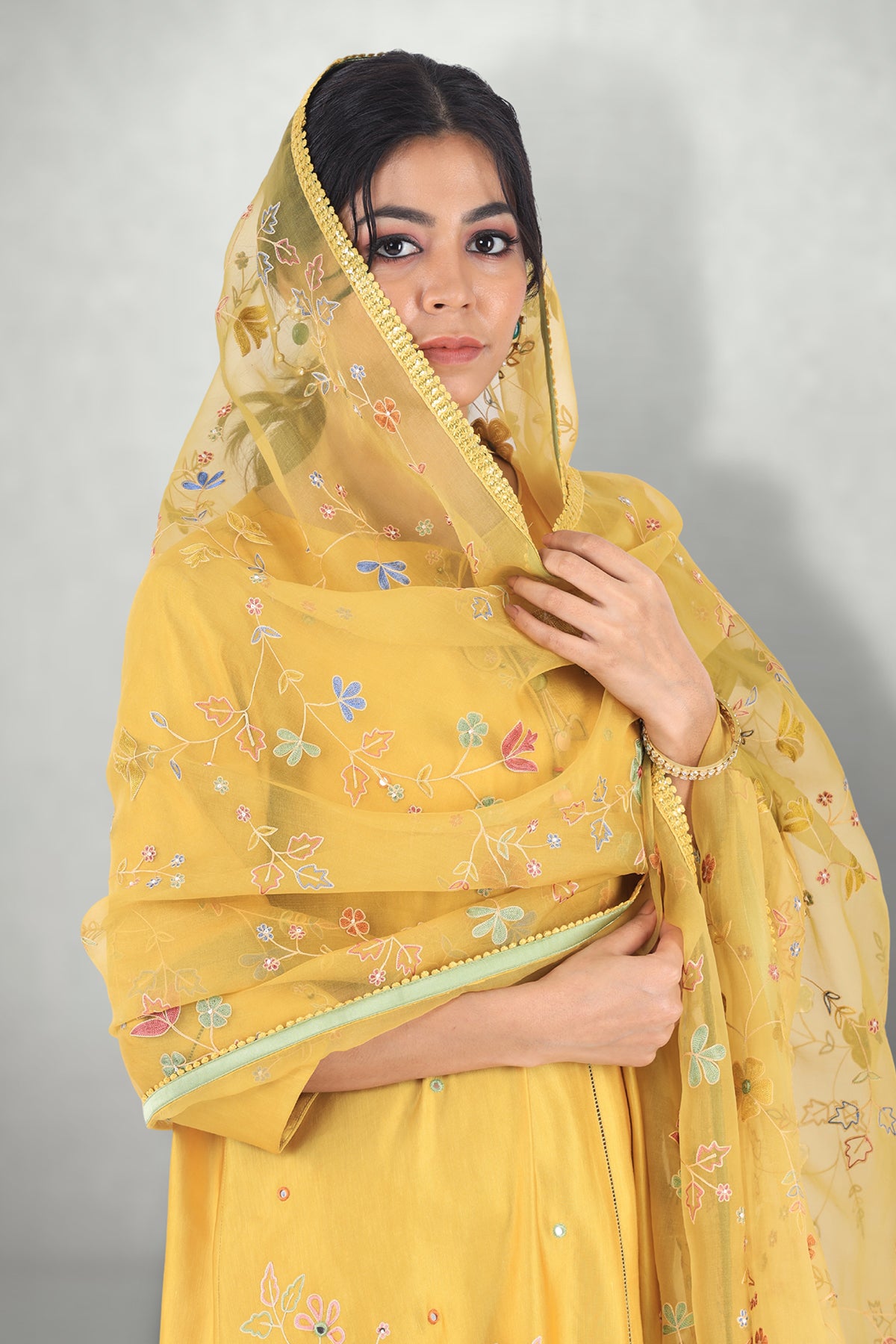 Mustard Aari & Mirror Work Suit Set