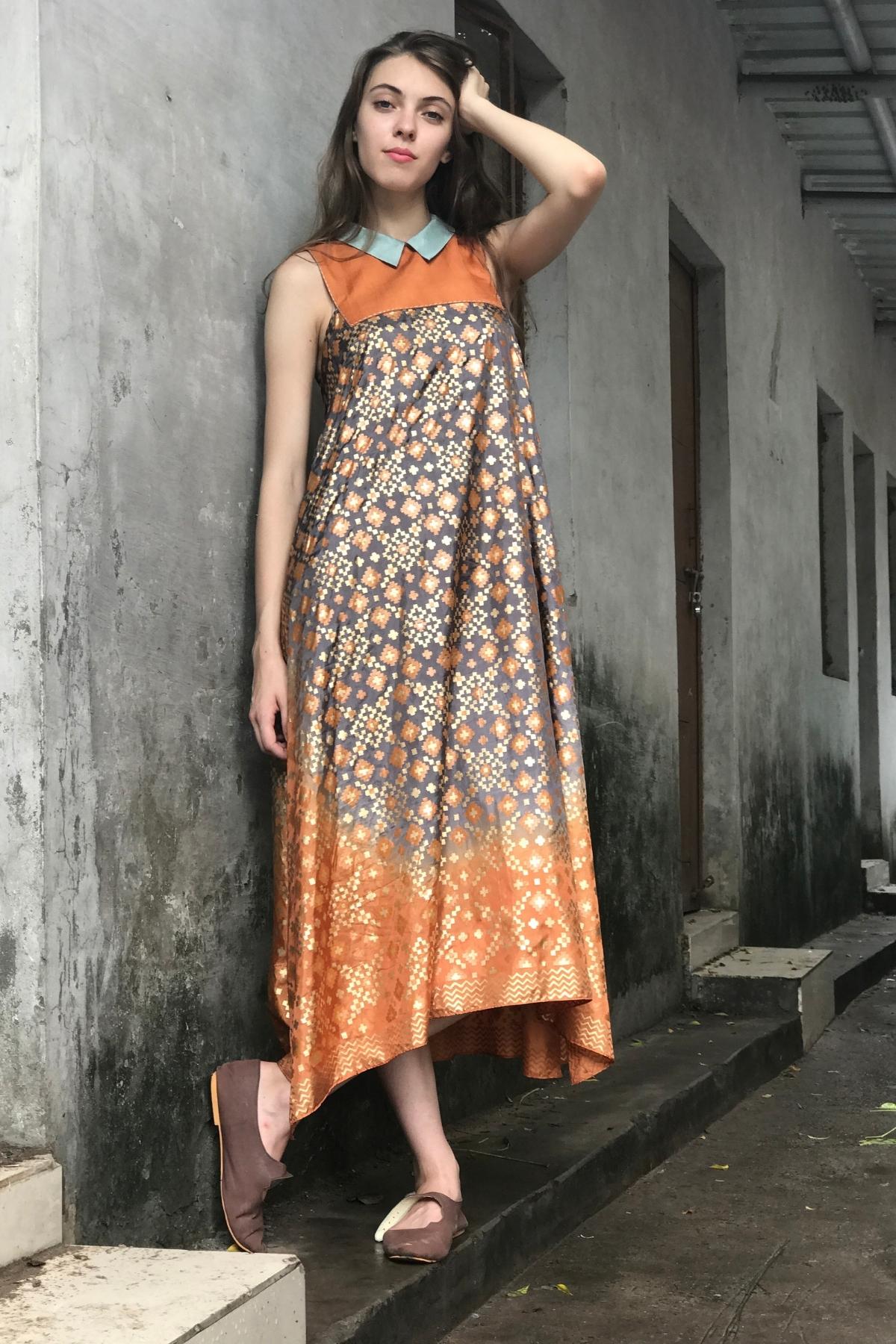 Grey & Dust Orange Kurta Dress