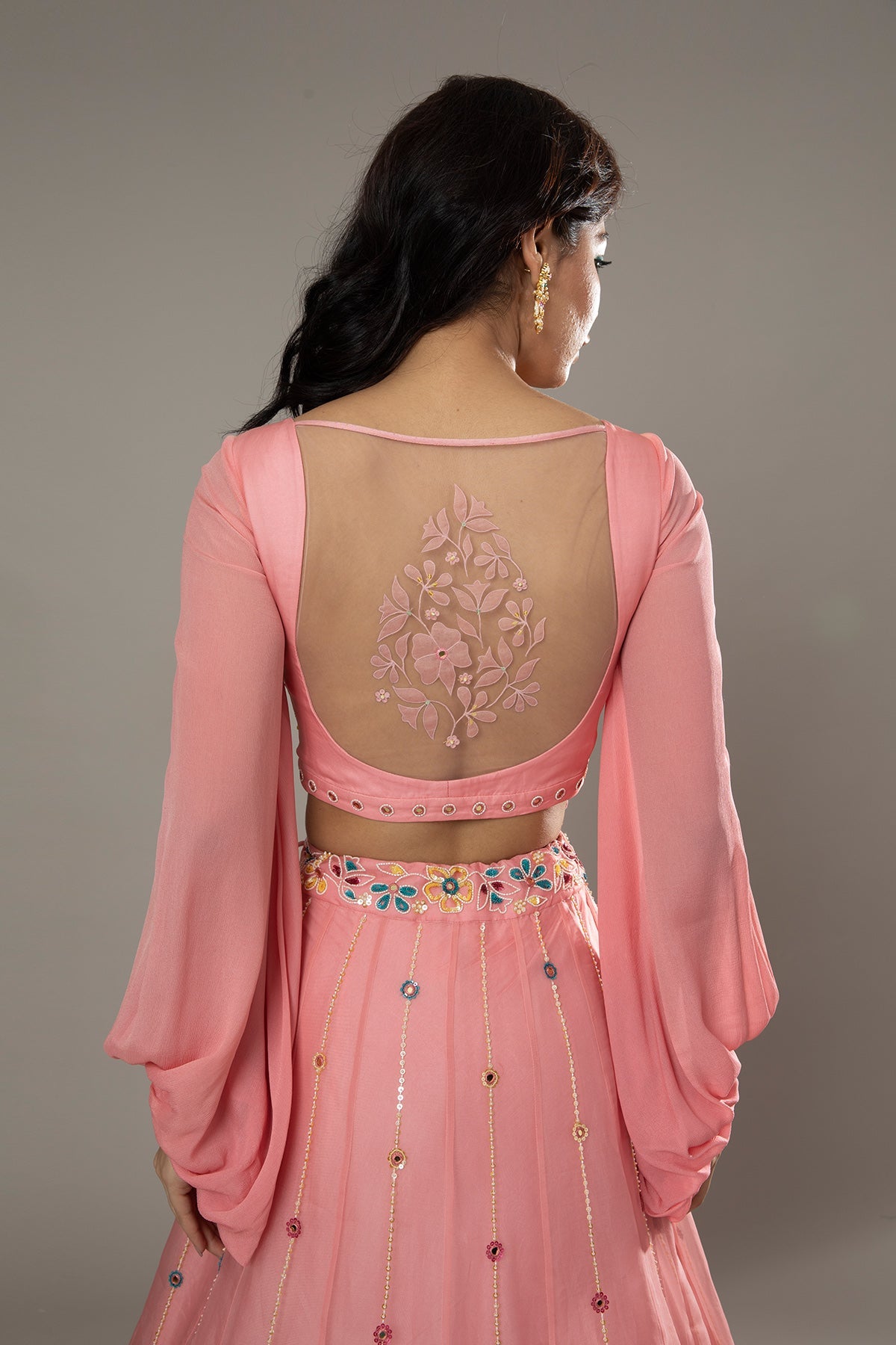 Candy floss hand embroidered organza lehenga set