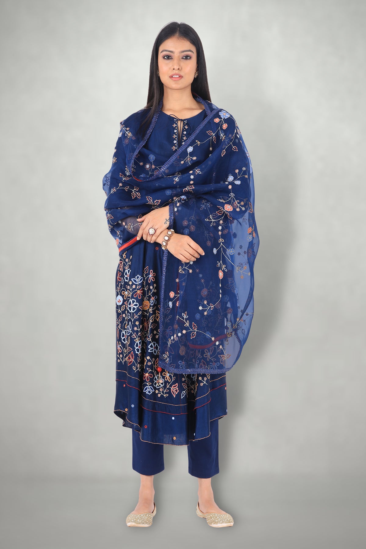 Blue Aari & Mirror Work Suit Set