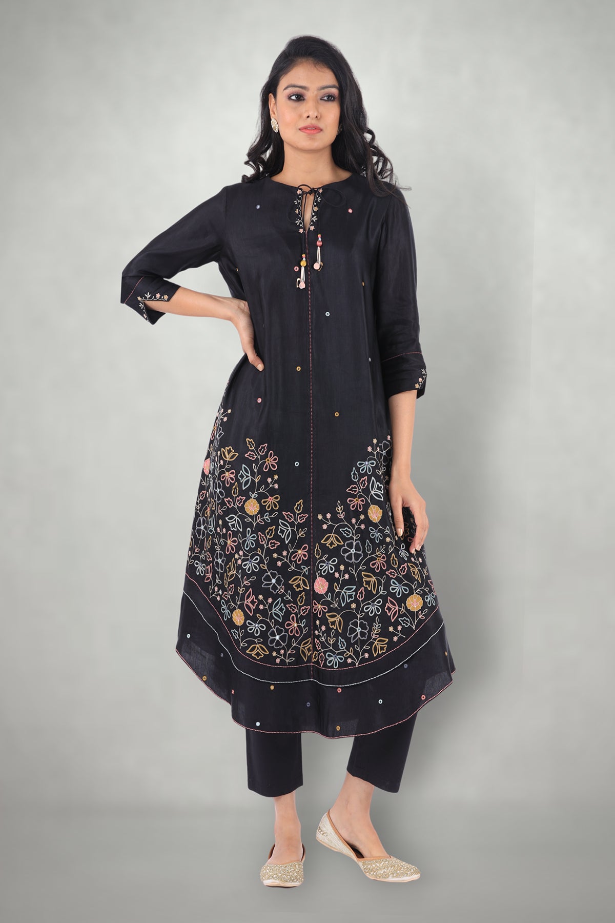 Black Aari & Mirror Work Suit Set