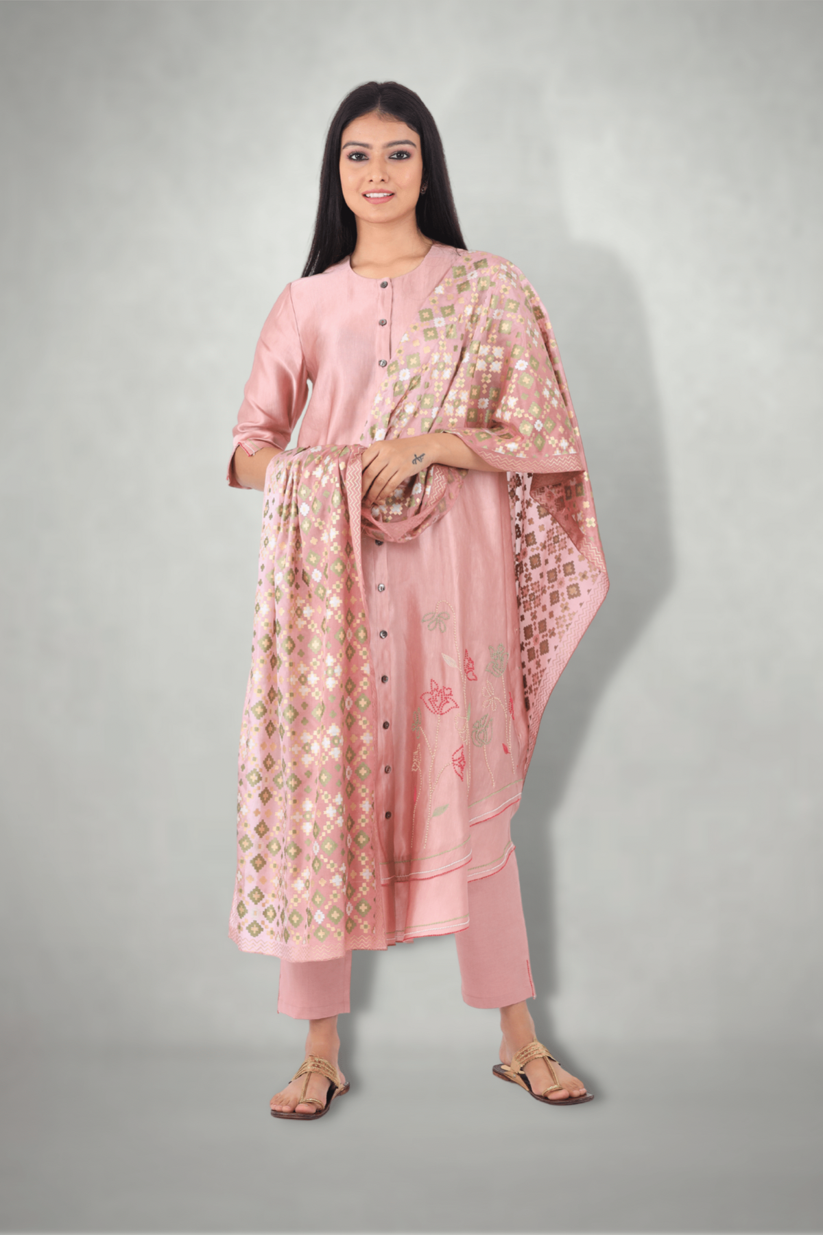 Lilac Pink French Knots Embroidered Suit Set