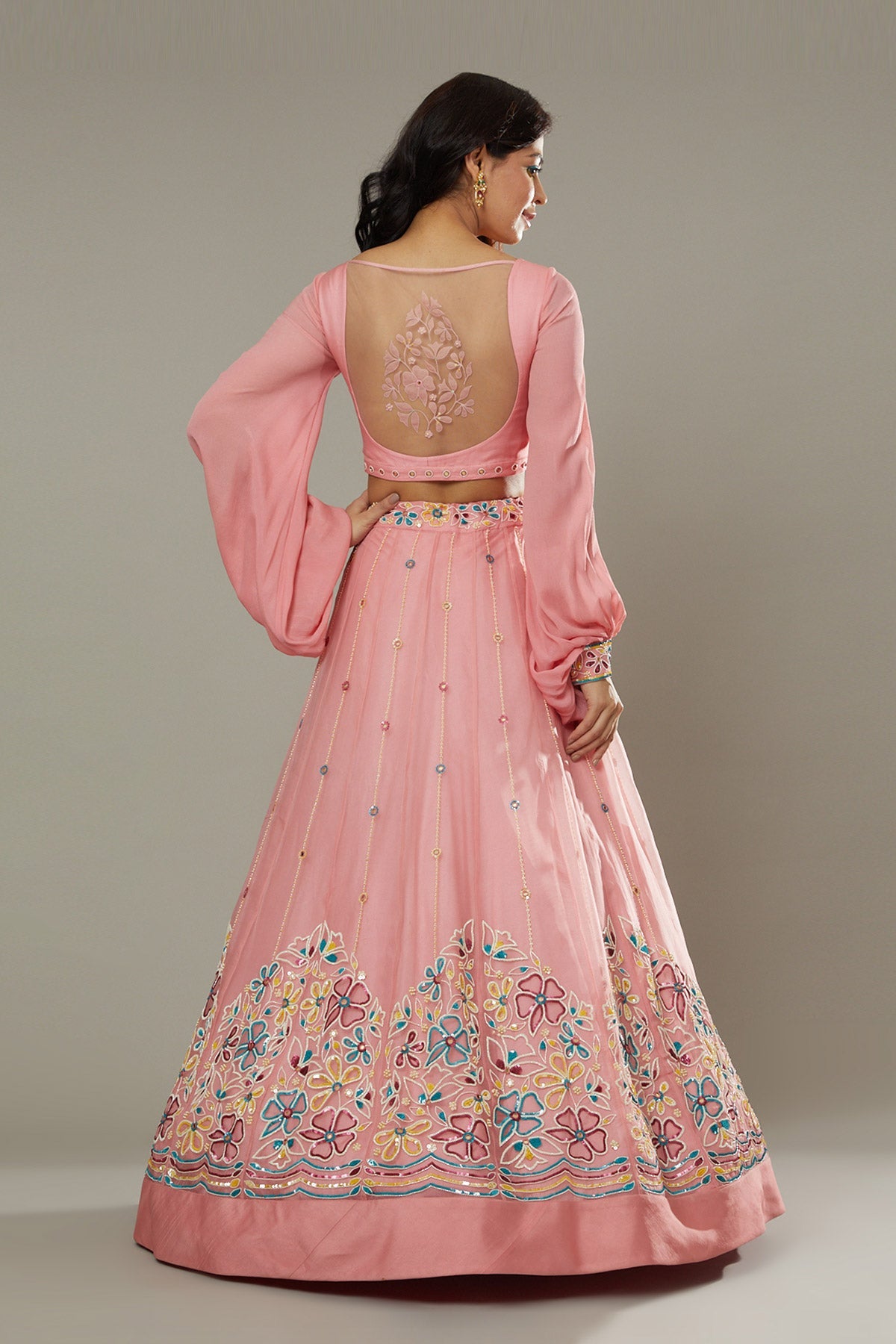 Candy floss hand embroidered organza lehenga set