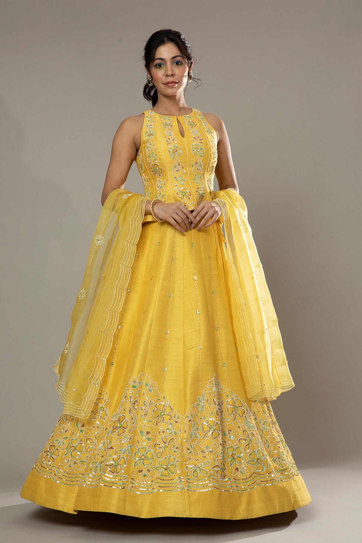 Mango bite candy hand embroidered raw silk lehenga set