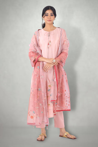 Blush Pink Aari & Mirror Work Suit Set