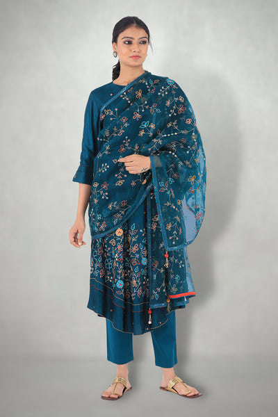 Teal Aari & Mirror Work Suit Set