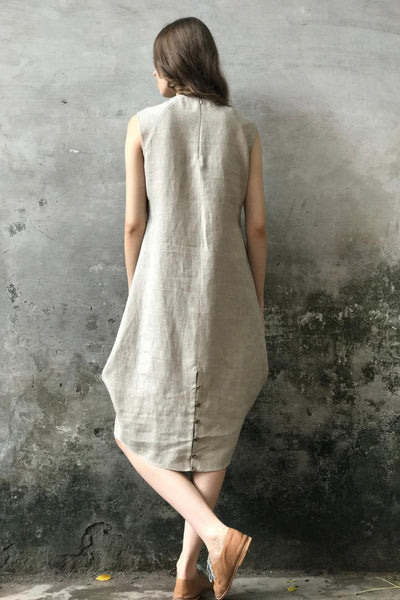 Beige Mint Linen Cowl Kurta Dress