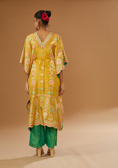 Colorful Hand Printed & Embroidered Kaftan Set