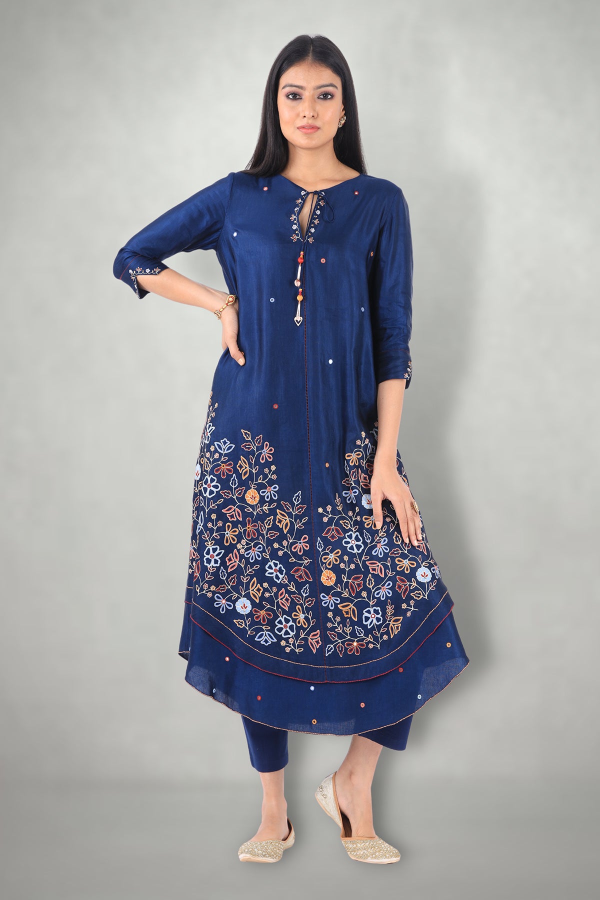 Blue Aari & Mirror Work Suit Set