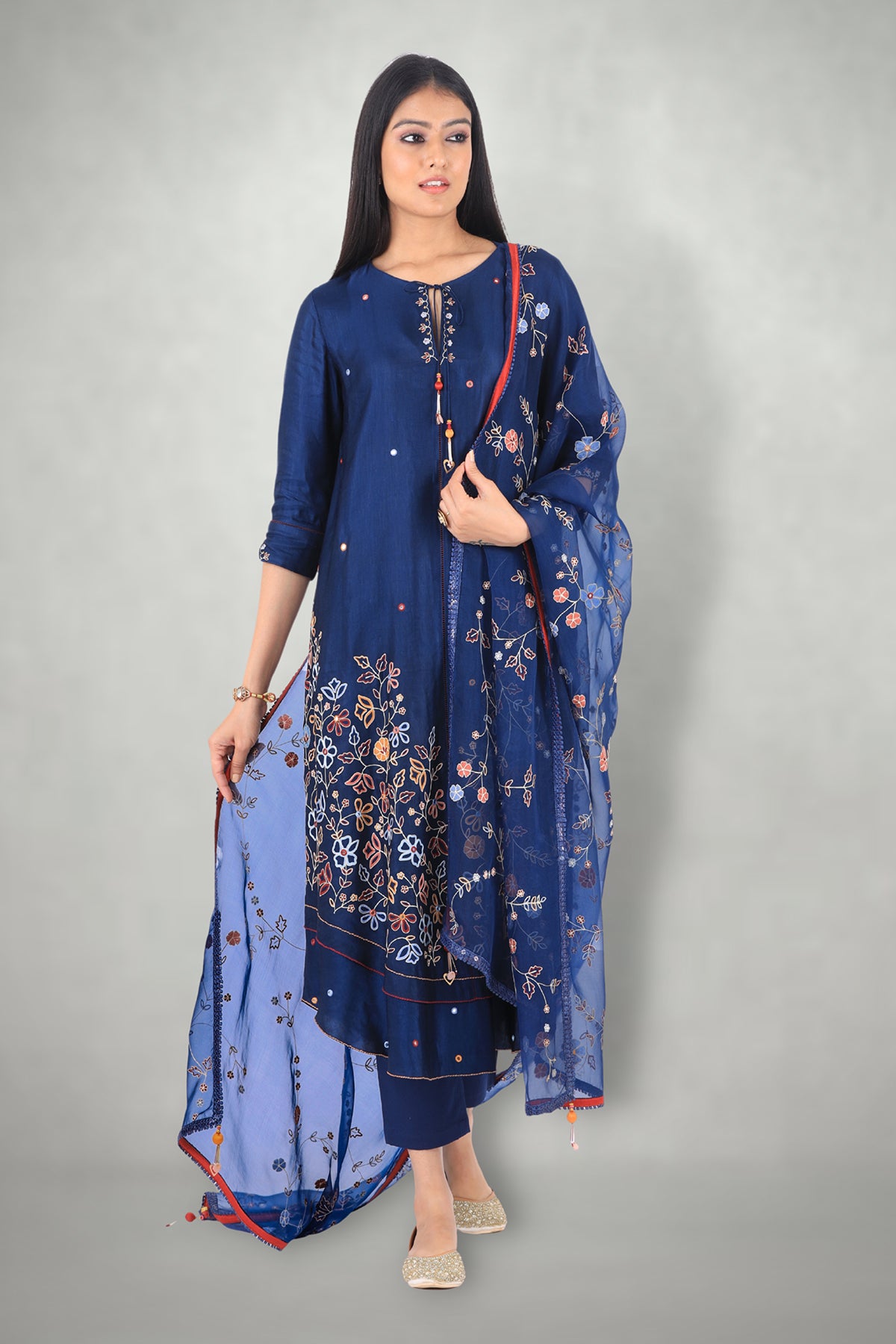 Blue Aari & Mirror Work Suit Set