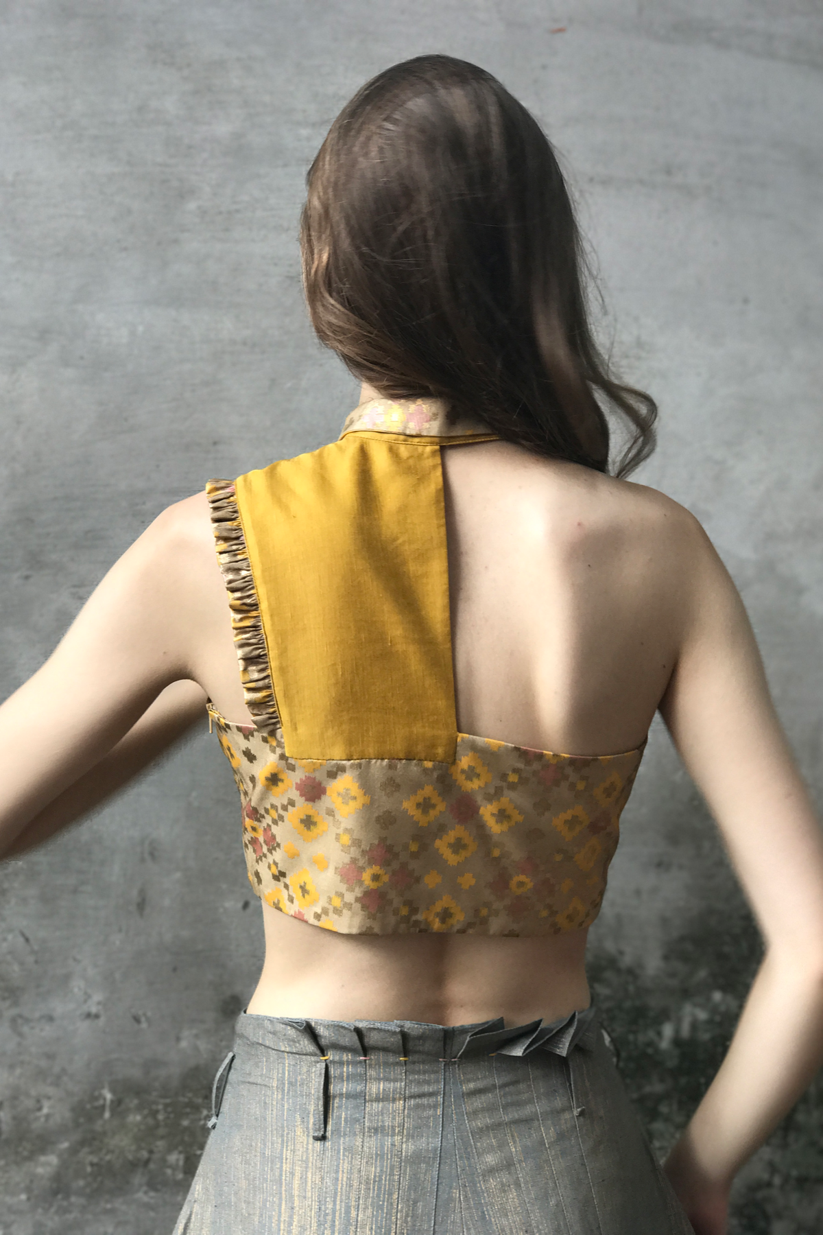 Mustard Ikat Printed Crop Top